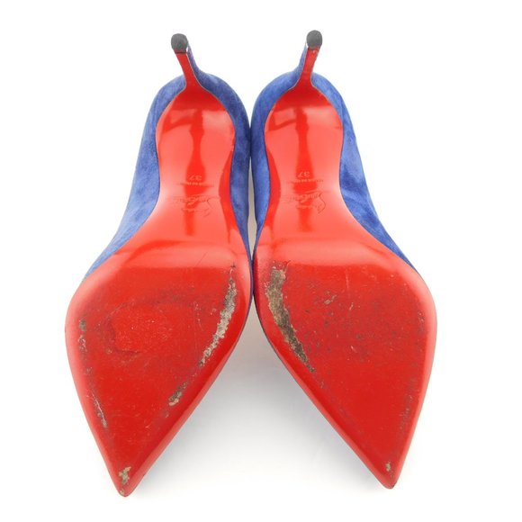CHRISTIAN LOUBOUTIN Brilliant Blue Suede Leather Stiletto Heel Pumps 37 - Picture 8 of 10